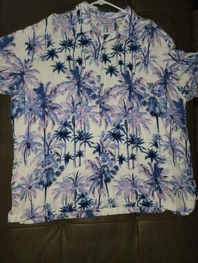 Men’s Tropical Palm Print Shirts - White with Blue & Lavender
